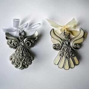 Angel Ornaments in original box 2010 Silver Resin Rhinestones Fashioncraft